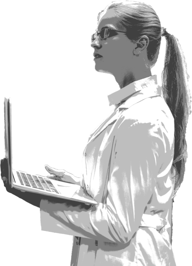 picture of a female scientist holding a laptop